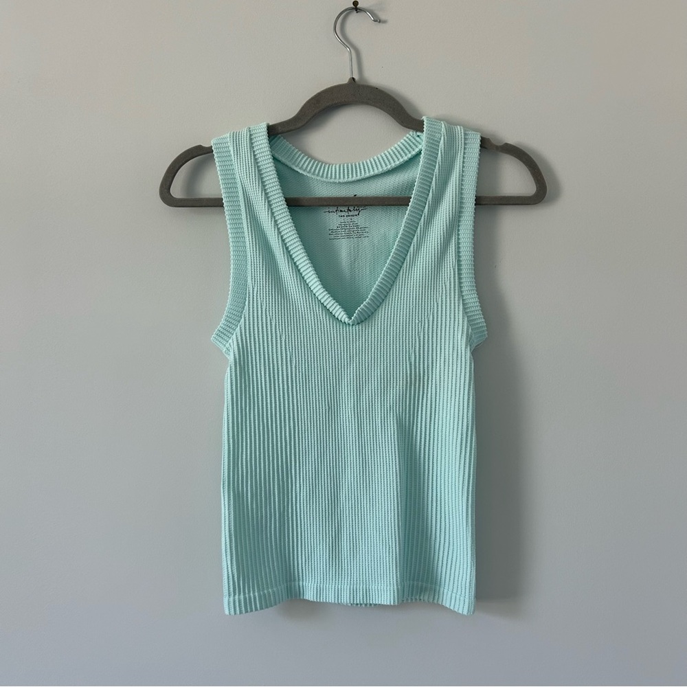 Free People Intimately Mint Sleeveless Ribbed V Neck Fitted Stretchy Top NWT L